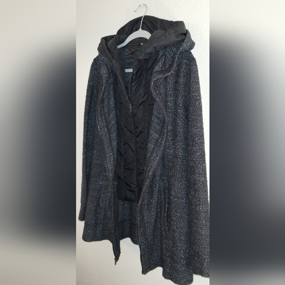 BCBG MAXAZRIA "NATHYN" DOUBLE LAYER JACKET- REMOVABLE HOOD ~SIZE XS ~ GRAY/BLACK - Picture 8 of 16